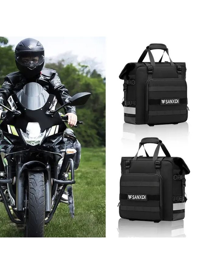 Black Motorcycle Pannier Bag Quick Release Expandable Storage Removable Carrier - Image 4